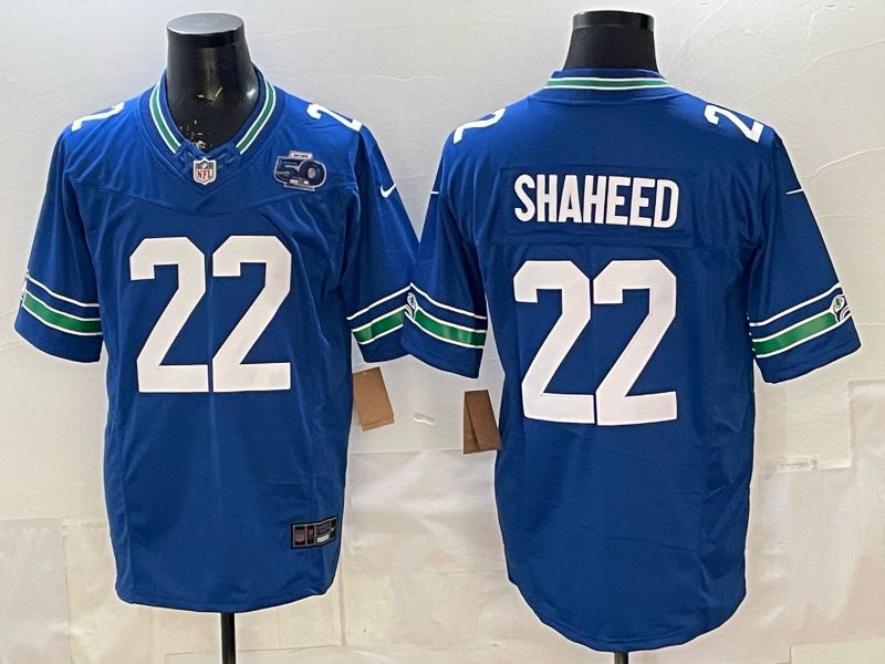 Men 2026 Seattle Seahawks #22 Shaheed Blue 3th generations Throwback Nike Limited NFL Jersey 01